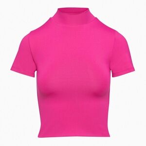 Aritzia Babaton Contour Mockneck Shortsleeve - Granita Pink High Neck Crop Top